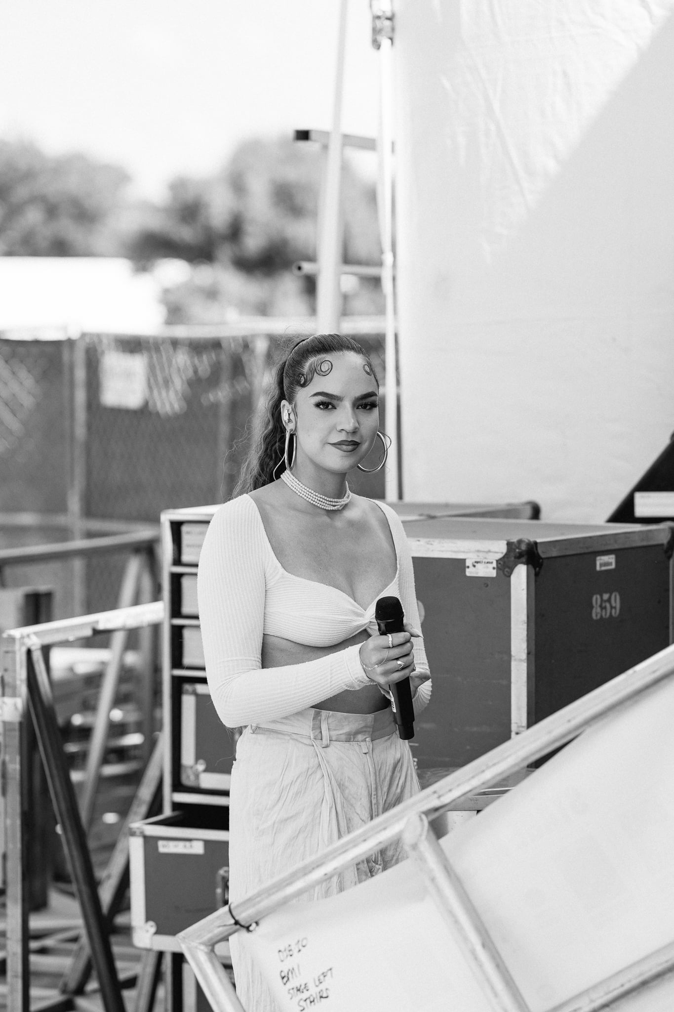 Marley Bleu backstage, mic in hand, at Austin City Limits Music Festival, Zilker Park Austin TX — live music photographer Chauncey Scott