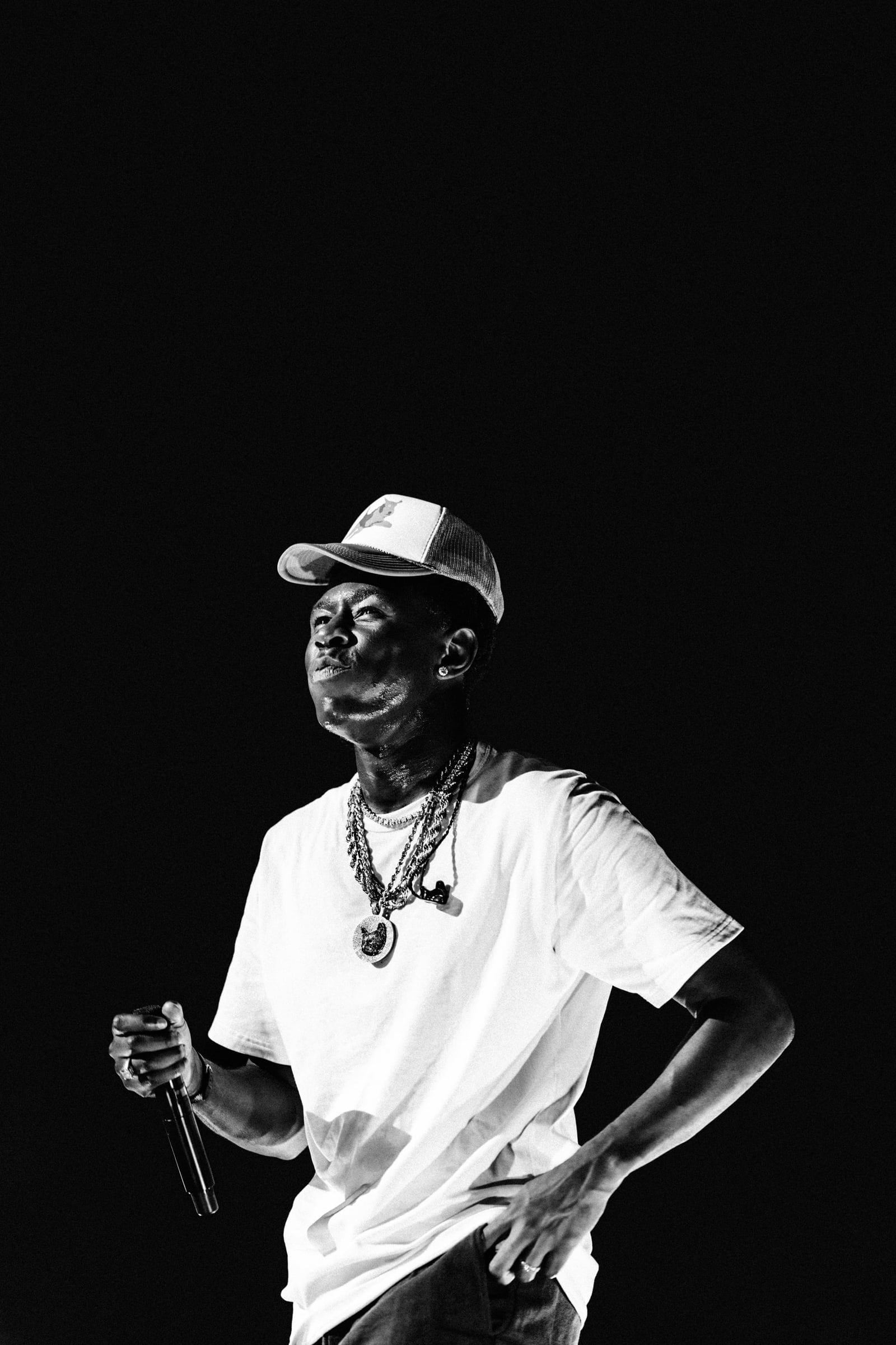Tyler, the Creator headlining Austin City Limits Music Festival 2023, Zilker Park Austin TX — black and white editorial concert photography by Chauncey Scott