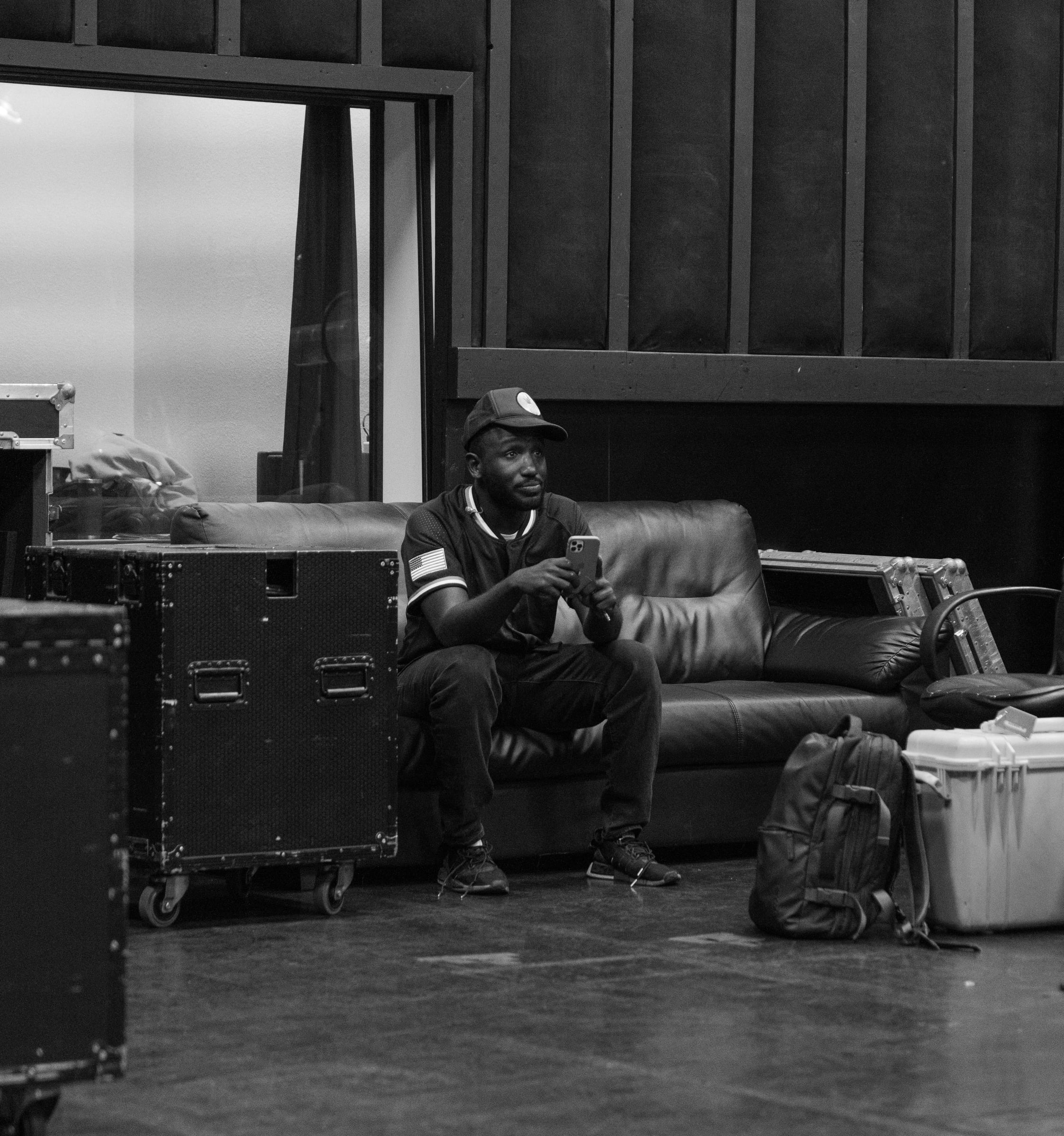 Hannibal Buress — candid during a music rehearsal at Center Staging, Burbank, California — documentary photography by Chauncey Scott