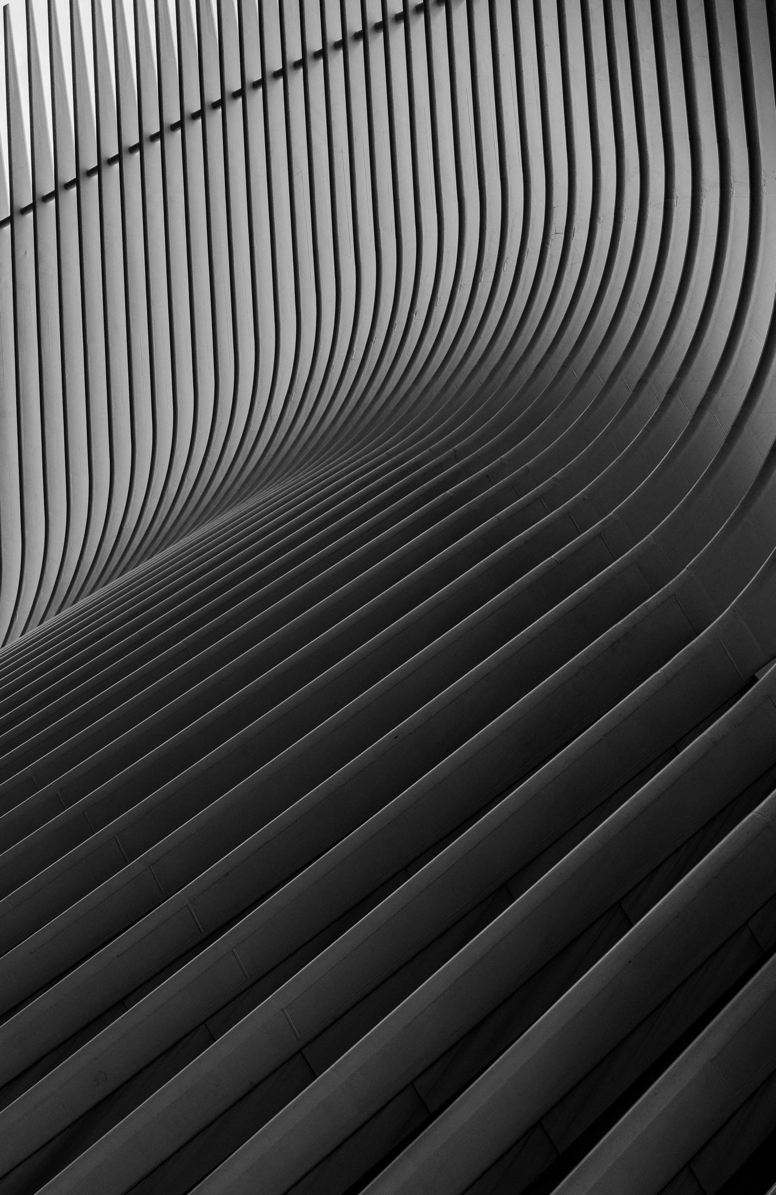 Oculus New York City interior looking upward at structural arches, World Trade Center — architectural photography by Chauncey Scott